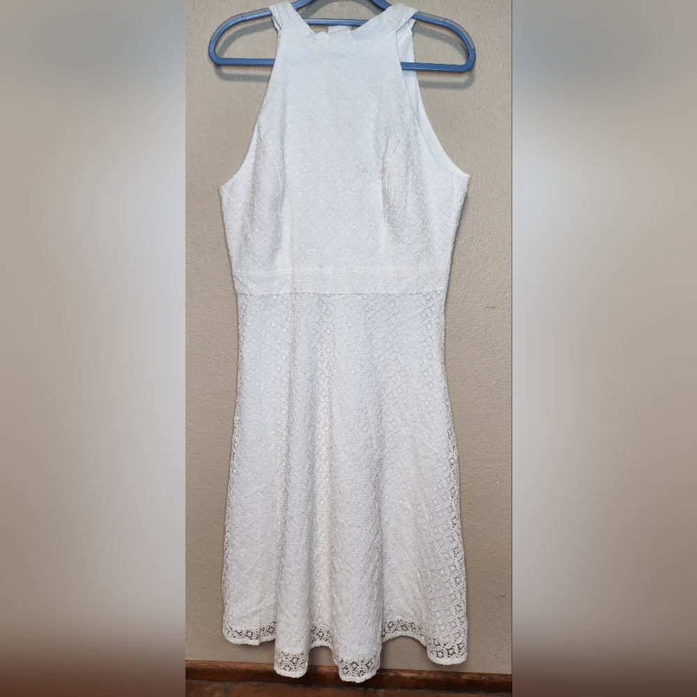 Tahari Arthur S. Levine Womens White Daisy Lace MockNeck Dress Size 12 NWOT